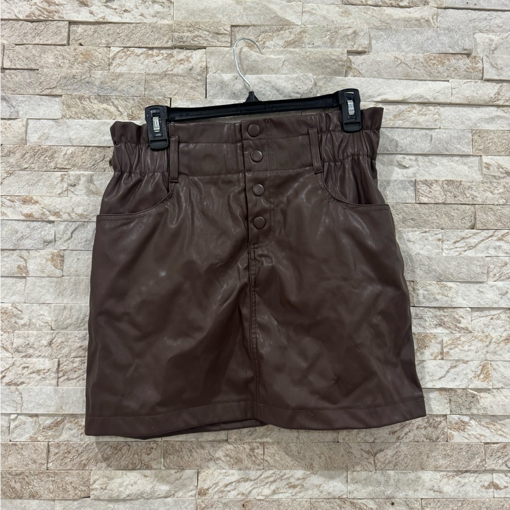 Brown faux leather mini skirt size-M
